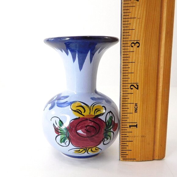 Small Portuguese Vase Hand Painted With Floral Design Ceramic  3" - Picture 7 of 7